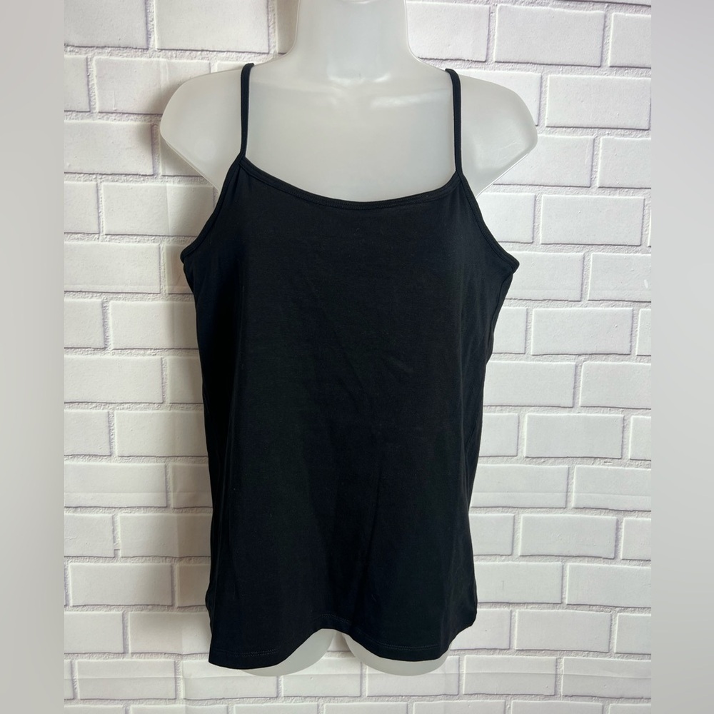 Charter Club Scoop Neck Built in Shelf Bra Camisole Tank Top Black/size L